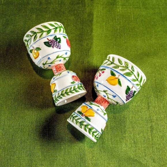 Ceramic Fruit & Vines Footed Egg Cups - Picture 2 of 8